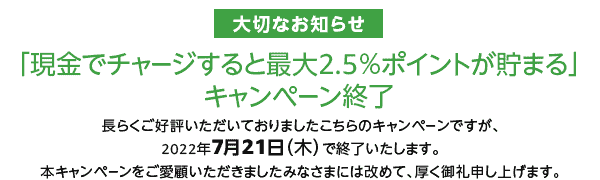 Amazonギフト券 現金チャージキャンペーンが7月21日に終了。